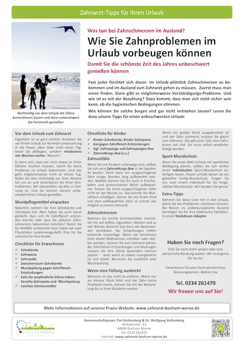 Checkliste Zahnschmerzen im Urlaub vorbeugen